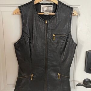 Women’s long black leather vest